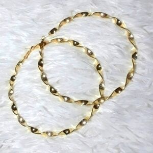 ☄Gold Tone Twisted Ribbon Large Hoop Earrings